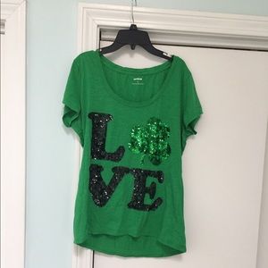 Express Women’s Irish Shamrock Love Sequin Tee- L